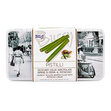 Хрустящие вафельные трубочки с фисташковым кремом (15% фисташек), PISTILLI, 0,270 кг (винтажная ж/б)