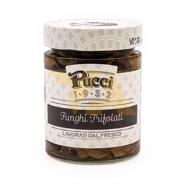 Грибы шампиньоны резаные обжаренные, PUCCI, 0,200 кг/0,140 кг/0,228 л (ст/б)  Pucci Италия