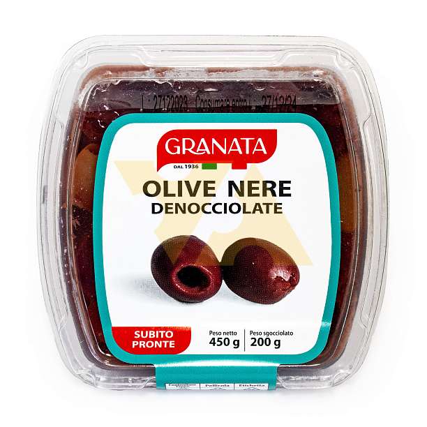 Оливки черные без косточек, GRANATA, 0,200 кг/0,450 кг (пл/стакан)  Granata Antonio Италия