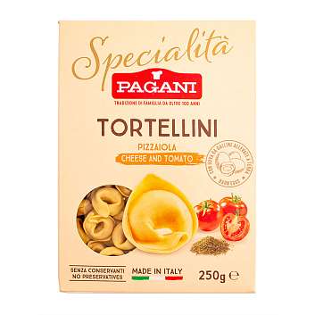 Тортеллини с сыром и томатами пиццайола SPECIALITA, паста яичная фаршированная, PAGANI,  0,250 кг (карт/кор)