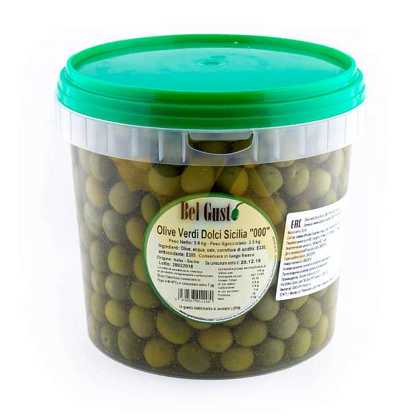 Оливки сицилийские BEL GUSTO, размер 000, GRANATA, 5,9 кг/3,5 кг (пл/б)  Granata Antonio Италия