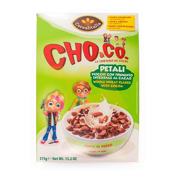 Сухой завтрак хлопья из неочищенного зерна с какао CHO&CO, CEREALITALIA, 0,375 кг (карт/кор)  Cerealitalia Италия