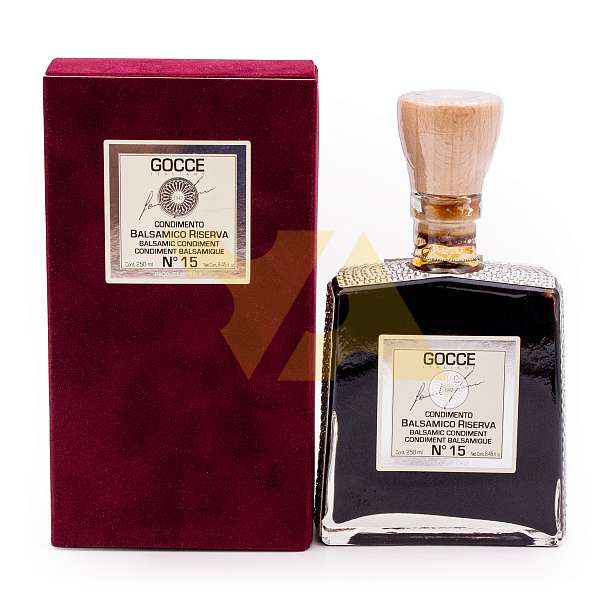 Заправка на основе уксуса бальзамического из Модены №15 RISERVA, GOCCE, K7271, выдержка 15 лет, 0,25 л (ст/б с кристаллами в бархатной коробке)  Acetaia Leonardi Италия