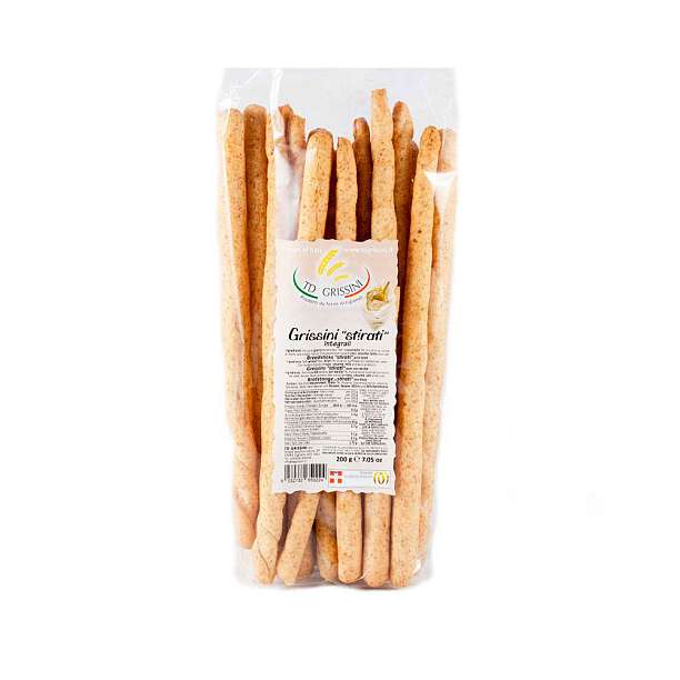 Гриссини Интеграли "STIRATI", хлебные палочки толстые из неочищенного зерна, TD GRISSINI, 0,2 кг 0.2 кг. TD GRISSINI Италия