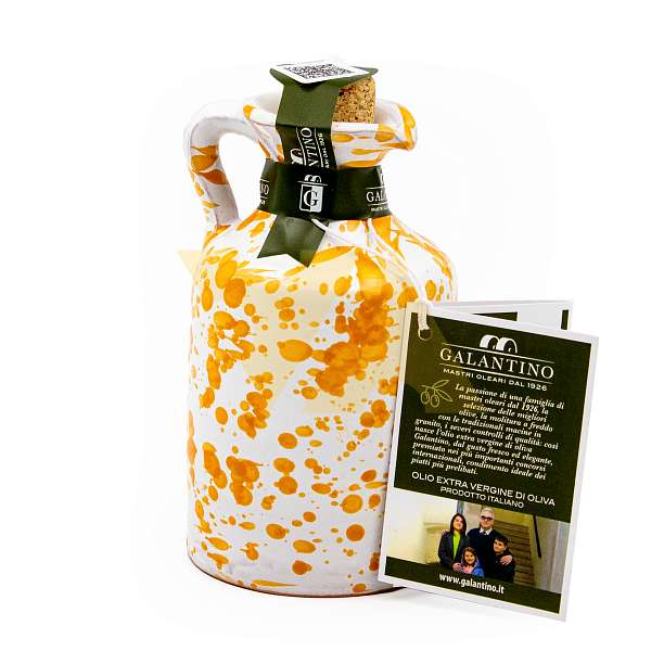 Масло оливковое первого холодного отжима FRUTTATO MEDIO, GALANTINO, 0,1 л (глиняный кувшин FANTASIA GIALLO желтый)  Frantoio F.lli Galantino S.N.C. Италия