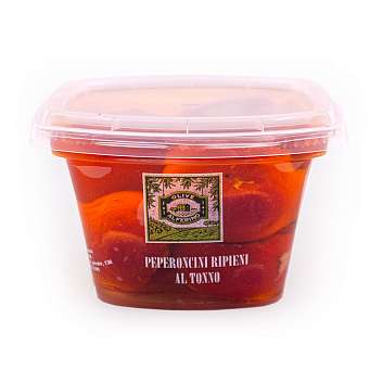 Перчики фаршированные тунцом в подсолнечном масле, LUCARELLI, 0,200 гр/0,120 кг (пл/стакан)