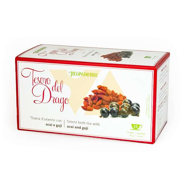 Чай травяной восточный с асаи и ягодами годжи "Сокровище дракона", 12 пакетиков по 3 гр, REGINADIFIORI, 0,045 гр (карт/кор)  REGINADIFIORI Италия