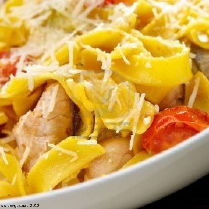 Тальятелле с куриным филе и помидорами черри