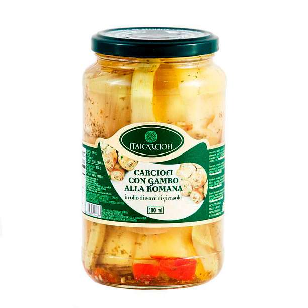 Артишоки с ножкой по-римски в подсолнечном масле, ITALCARCIOFI, 0,53 кг/0,31 кг/0,58 л (ст/б) 0.58 л. Italcarciofi S.r.L. Италия