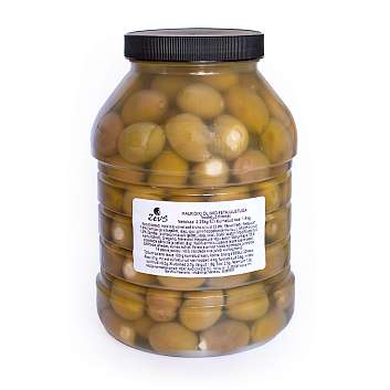 Оливки зеленые сорта Халкидики фаршированные сыром фета, ZEVS, 2,25 кг/1,4 кг (пл/б)