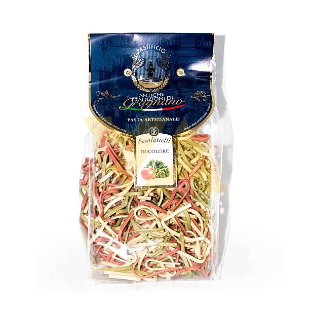 Шалателли Триколор (разноцветная паста), паста из твердых сортов пшеницы со шпинатом и томатами из Граньяно IGP, ANTICHE TRADIZIONI DI GRAGNANO, 0,5 кг (пл/пак) 0.5 кг. Antiche Tradizioni di Gragnano Италия