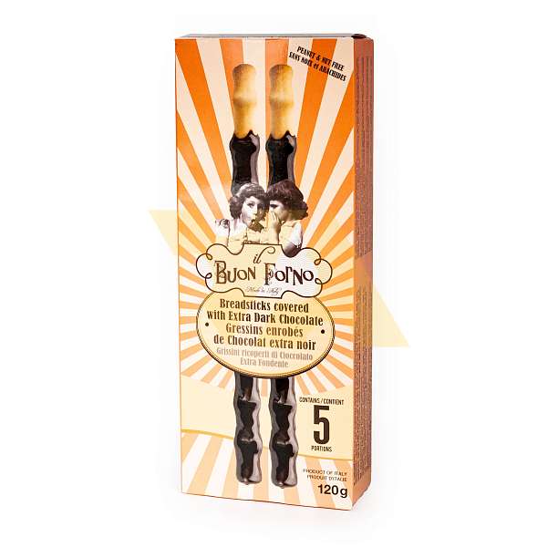 Гриссини покрытые горьким шоколадом, BUON FORNO, 0,120 кг (карт/кор)  Valledoro SPA (il Buon Forno) Италия