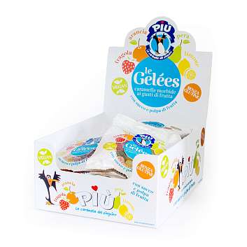 Мармелад мягкий с фруктовыми вкусами, конфеты 4 вкуса, с соком и фруктовой мякотью, PIÙ, 0,040 кг*18 шт (карт/кор дисплей)