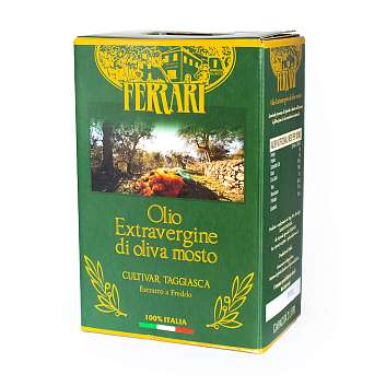 Масло оливковое первого холодного отжима из оливок сорта Таджаски, 100% ITALIANO, FERRARI, 2 л (фольгированный пакет в картонной коробке)