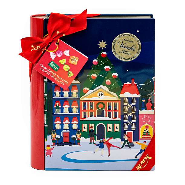 Ассорти шоколадных конфет, 4 вида, VENCHI, 0,200 кг (подарочная жест/кор новогодняя книга)  Venchi Италия