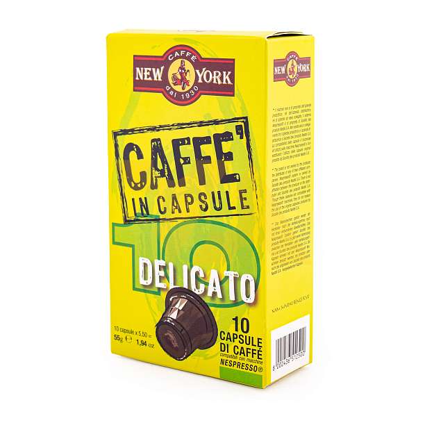 Кофе в капсулах DELICATO, 10 капсул по 5,5 гр., для машин NESPRESSO, NEW YORK, 0,055 кг (желтая бум/уп)  Caffè New York Италия