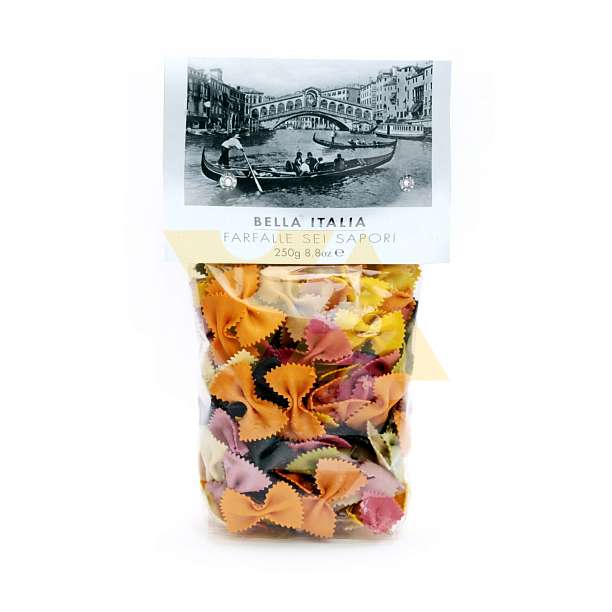 Фарфалле с шестью вкусами BELLA ITALIA, разноцветная паста из твердых сортов пшеницы, UMBRO, 0,25 кг  Antico Pastificio Umbro S.r.l. Италия