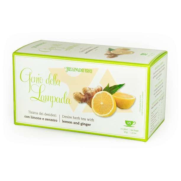 Чай травяной с лимоном и имбирем "Джин из лампы", 15 пакетиков по 3 гр, REGINADIFIORI, 0,045 гр (карт/кор)  REGINADIFIORI Италия