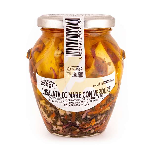 185 Коктейль из морепродуктов с овощами в подсолнечном масле, BORRELLI, 0,28 кг/0,314 л (ст/б)  Borrelli Италия
