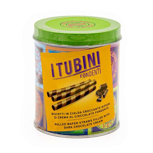 Хрустящие вафельные трубочки с кремом из тёмного шоколада TUBINI FONDENTI, 0,280 кг (туба ж/б)  Bussy Италия