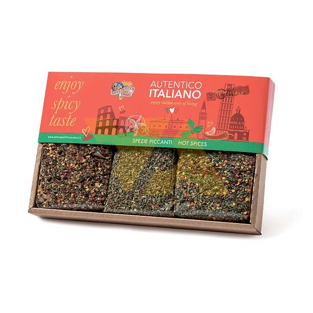 Набор подарочный Острые специи (специи для капрезе, специи арабьята, специи чеснок, масло и острый перец)