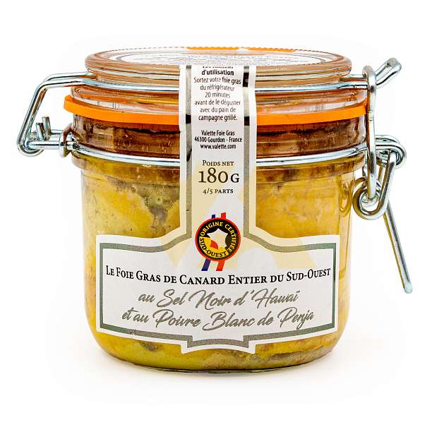 Фуа-гра утиная цельная с черной гавайской солью и белым перцем из Пенджа с Юго-Запада Франции, VALETTE, 0,180 кг (ст/б)  Valette Foie Gras Франция