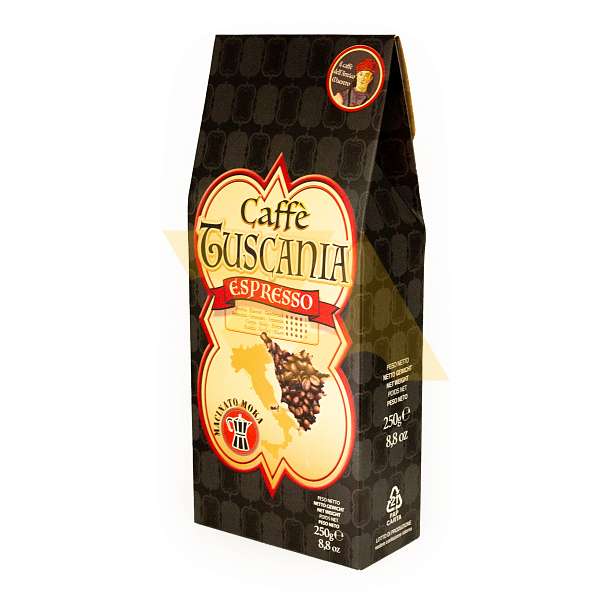 Кофе Эспрессо Макинато Мока, смесь обжаренного молотого кофе CAFFE TUSCANIA, NEW YORK, 0,250 кг (фольг/ пак в карт/кор)  Caffè New York Италия