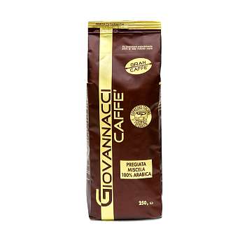 Кофе в зернах GRAN CAFFE, смесь обжаренная 100% Арабика, GIOVANNACCI, 0,25 кг (ф/п c об/кл)