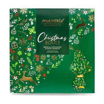 Ассорти шоколадных конфет с разными вкусами CHRISTMAS BOULE, MAXTRIS CIOCCOLATO, 0,500 кг (зеленая подарочная коробка)