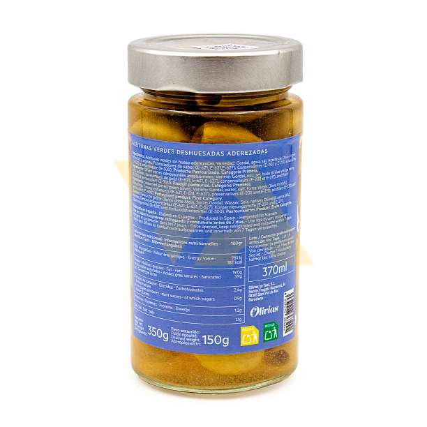 Оливки зелёные без косточек по-иберийски, OLIVIAS BY TAST, 0,370 мл / 0,350 кг / 0,15 кг (ст/б)  OLIVIAS BY TAST Испания