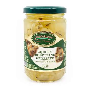 Лук Бореттане на гриле в подсолнечном масле, ITALCARCIOFI, 0,28 кг/0,17 кг/0,314 л (ст/б)