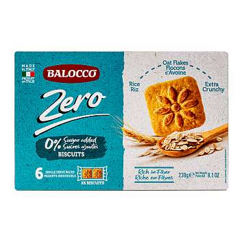Печенье песочное без сахара (0%) с овсяными хлопьями, квадратное, BALOCCO, 0,230 кг (карт/кор)