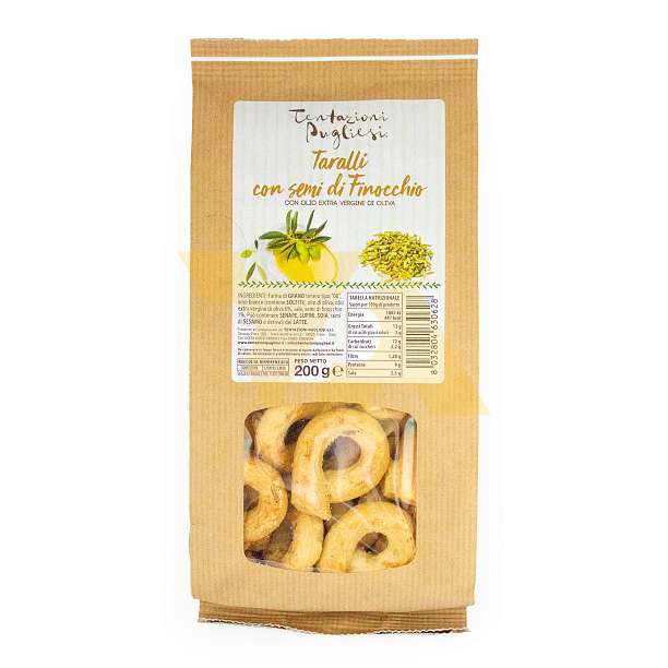 Таралли с семенами фенхеля с добавлением оливкового масла экстра верджин, TENTAZIONI PUGLIESI, 0,200 кг (крафт/бум)  Tentazioni Pugliesi Италия