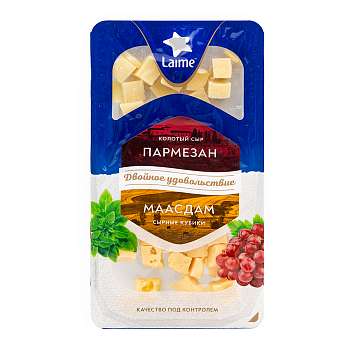 Ассорти сыров "Пармезан и Маасдам" фас. (колка и кубики) ТЗ "LAIME" 5шт*120гр  (Россия, Спб)
