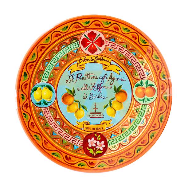 Панеттоне с сицилийским цитрусовыми цукатами и шафраном без изюма DOLCE&GABBANA, 0,500 кг (ж/б)  Fiasconaro Италия