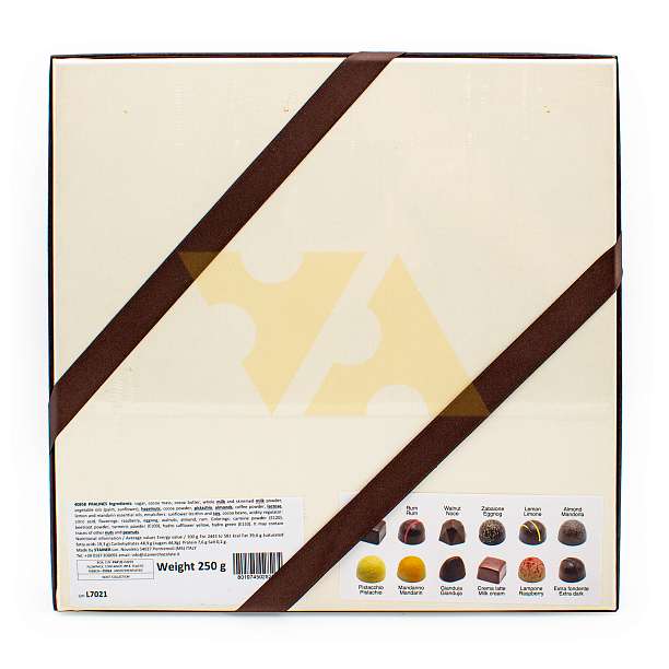 4085В Пралине ассорти COCOA SELECTION, STAINER, 0,250 кг (коричневая коробка с лентами)  ANDREA STAINER Италия