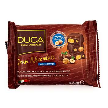 Шоколад молочный с цельным лесным орехом Gran Nocciolato DUCA, CEREALITALIA, 0,100 кг