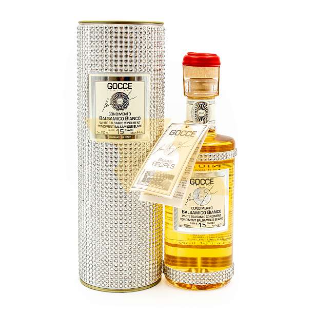 Заправка белая на основе уксуса бальзамического из Модены №15, GOCCE, K7420, выдержка 15 лет, 0,250 л (ст/б с кристаллами, в тубе с кристаллами и в карт/коробке)  Acetaia Leonardi Италия