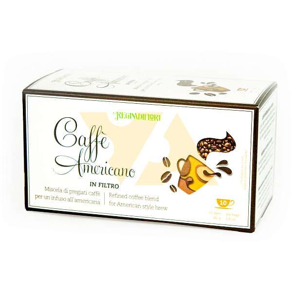 Кофе Американо, 10 фильтр-пакетиков по 8 гр. для заваривания, REGINADIFIORI, 0,080 гр (карт/кор)  REGINADIFIORI Италия