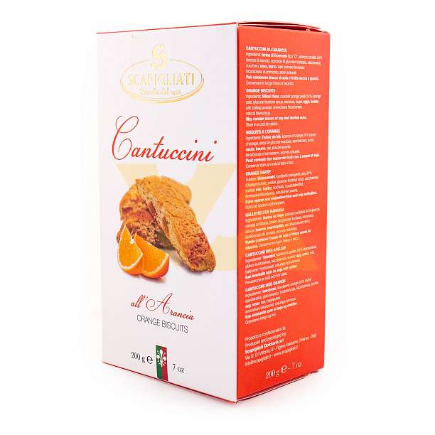 Кантуччини с апельсиновыми цукатами, SCAPIGLIATI, 0,200 кг (карт/кор)  Scapigliati Dolciaria Италия