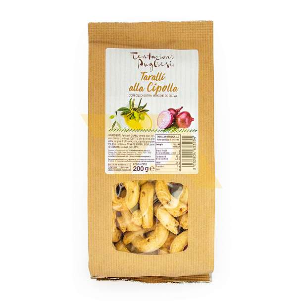 Таралли с луком с добавлением оливкового масла экстра верджин, TENTAZIONI PUGLIESI, 0,200 кг (крафт/бум)  Tentazioni Pugliesi Италия