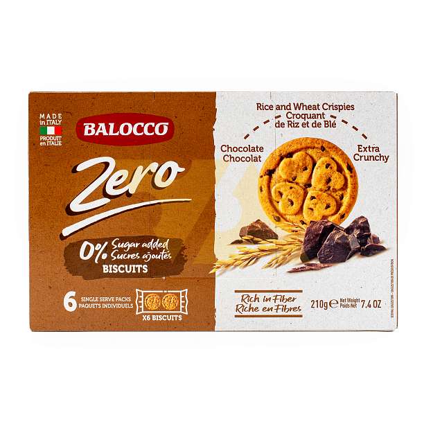 Печенье песочное без сахара (0%), с шоколадными каплями, круглое, BALOCCO, 0,210 кг (карт/кор)  Balocco Италия