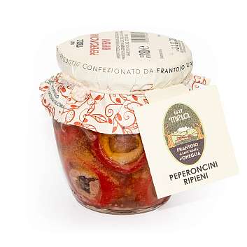 Перец острый фаршированный анчоусами и оливками, SANTAGATA, 0,18 кг (ст/б)