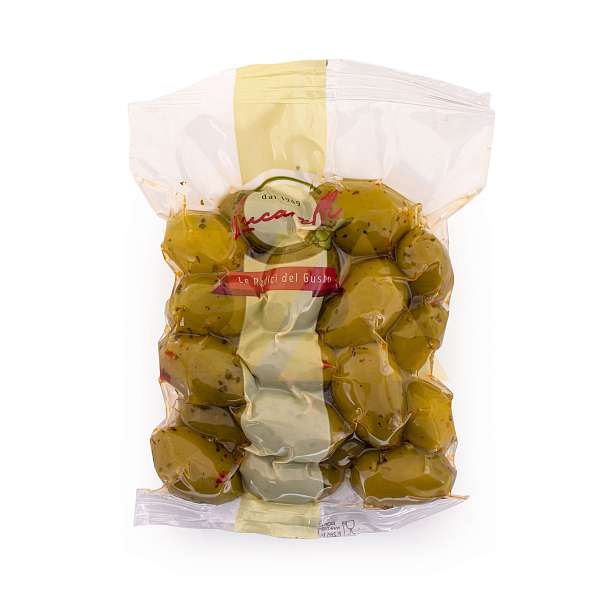 Оливки зеленые пикантные, LUCARELLI, 0,200 кг (пл/пак вак) 210 Lucarelli Alferino Италия