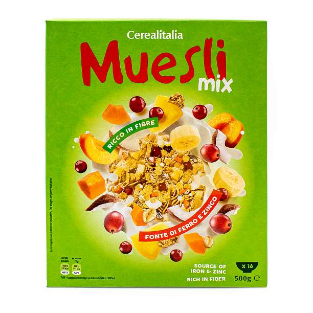 Мюсли Микс, смесь злаков с сушеными фруктами, CEREALITALIA, 0,500 кг (карт/кор)  Cerealitalia Италия