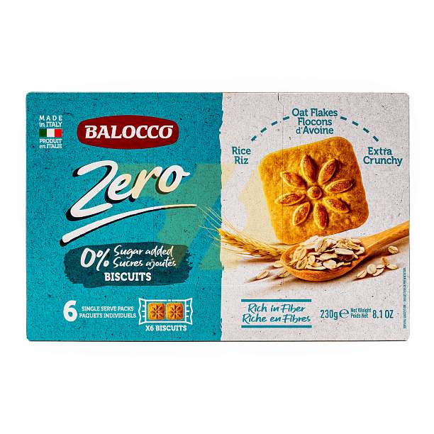 Печенье песочное без сахара (0%) с овсяными хлопьями, квадратное, BALOCCO, 0,230 кг (карт/кор)  Balocco Италия
