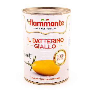 Томаты Даттерини  жёлтые неочищенные LA FIAMMANTE, ICAB, 0,4 кг/0,24 кг/0,425 л (ж/б)