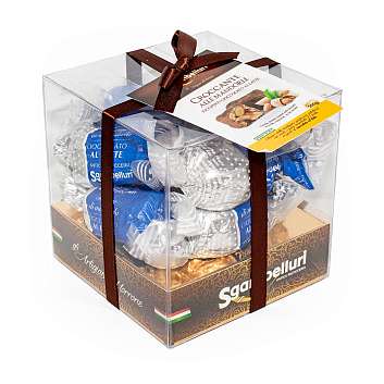 Ассорти шоколадных конфет грильяж из обжаренного миндаля с апельсиновым медом в молочном шоколаде, SGAMBELLURI, 0,200 кг (пл/кубик)