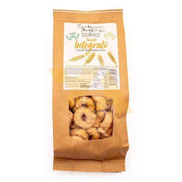 Таралли Интеграле, мука из неочищенного зерна (муки интеграле)  с оливковым маслом первого холодного отжима, TENTAZIONI PUGLIESI, 0,200 кг  Tentazioni Pugliesi Италия