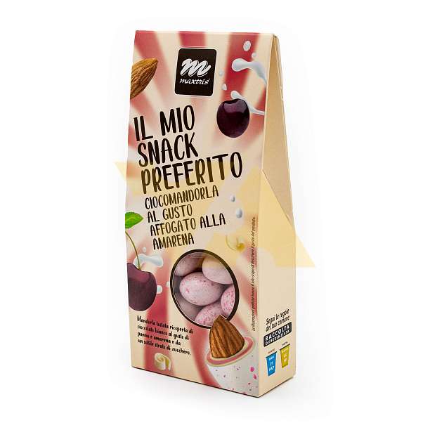 Миндаль обжаренный покрытый белым шоколадом со вкусом вишни IL MIO SNACK PREFERITO, MAXTRIS, 0,150 кг (карт/кор)  Confetti Maxtris Италия